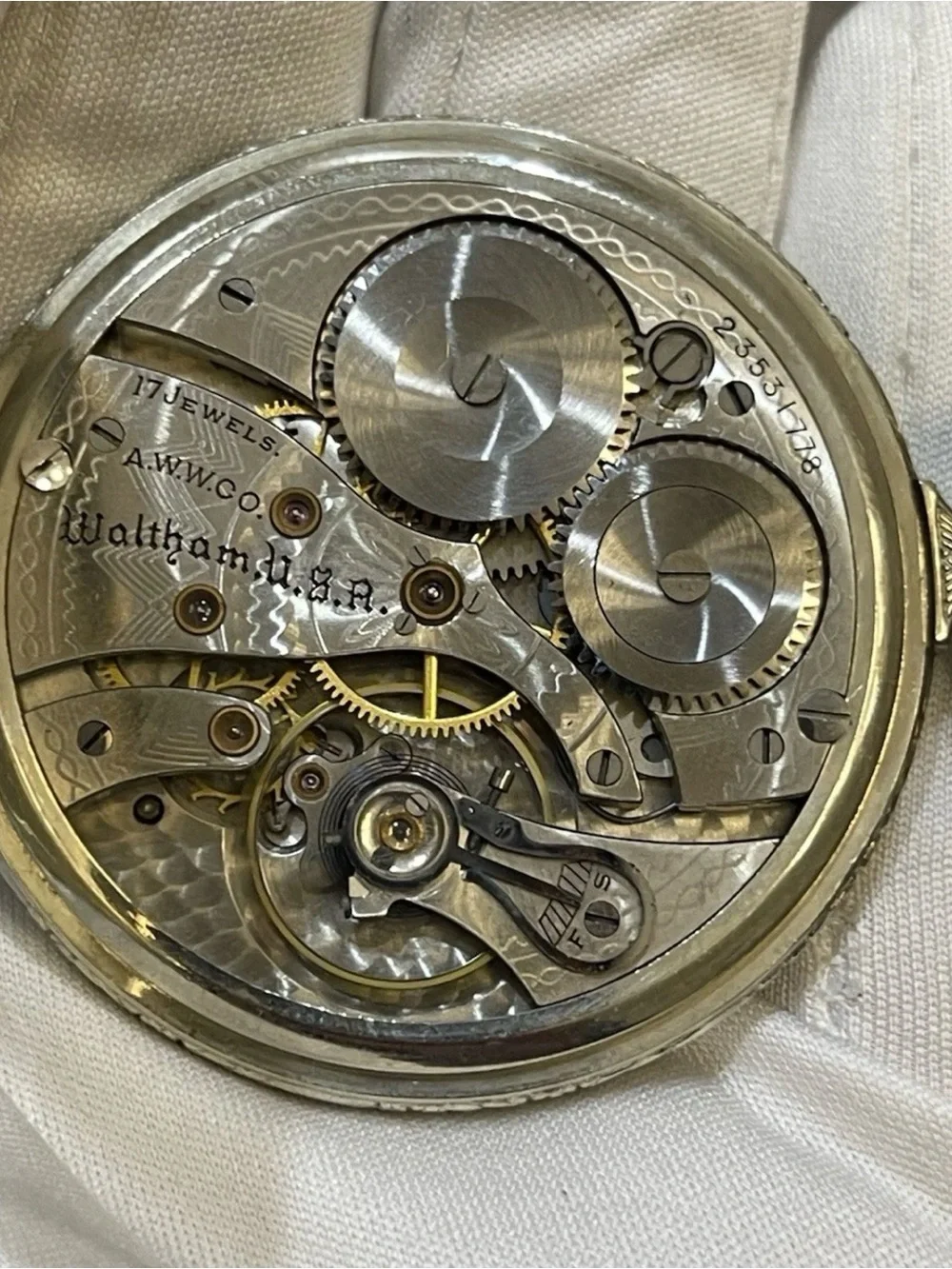 Antique Waltham Colonial Pocket Watch Art Deco Wadsworth 25Y Gold Filled 44mm